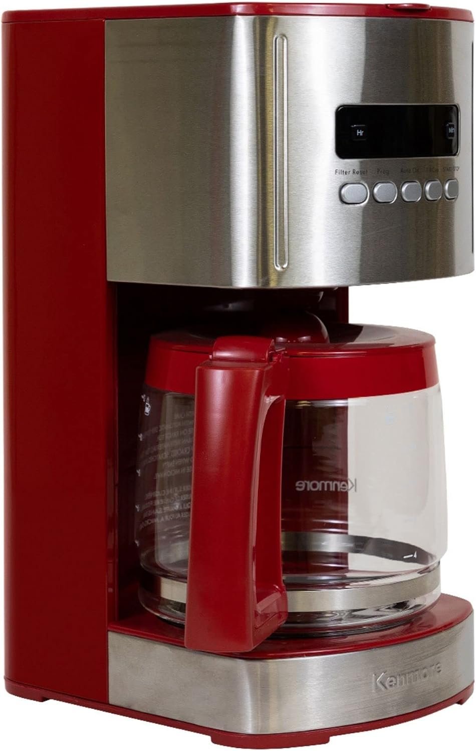 Kenmore Drip Coffee Maker – 12 Cup Programmable Cafe Machine With Glass Pot, Regular & Bold Brew, Auto Shut Off Large Water Reservoir, Reusable Filter, Kitchen Appliances For Cafeteria Barista, Red