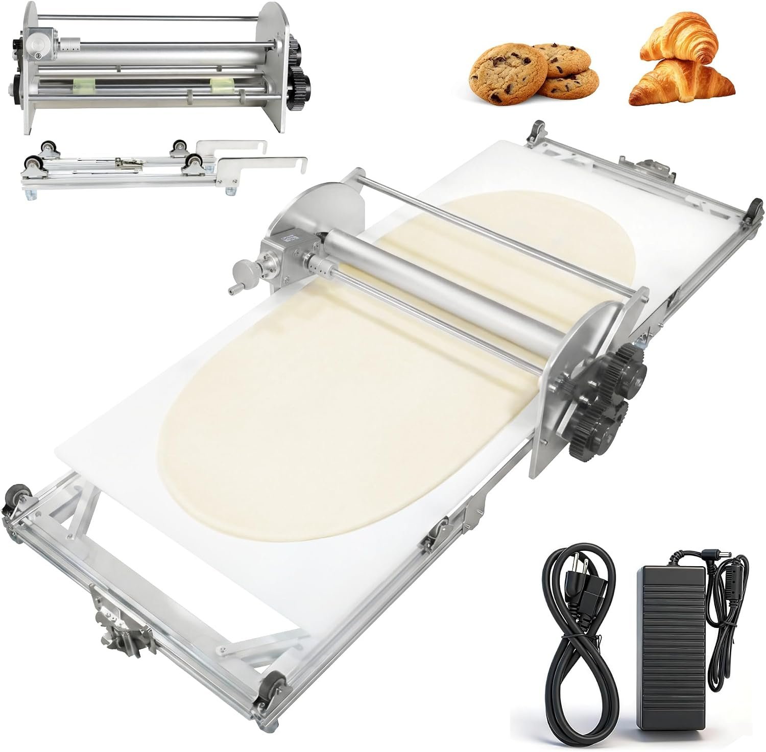 Commercial Electric Dough Sheeter（22.7″）, Foldable Adjustable Thickness, for Pizza Dough, Fresh Pasta & Croissants, Ideal for Home Bakers & Professional Bakeries
