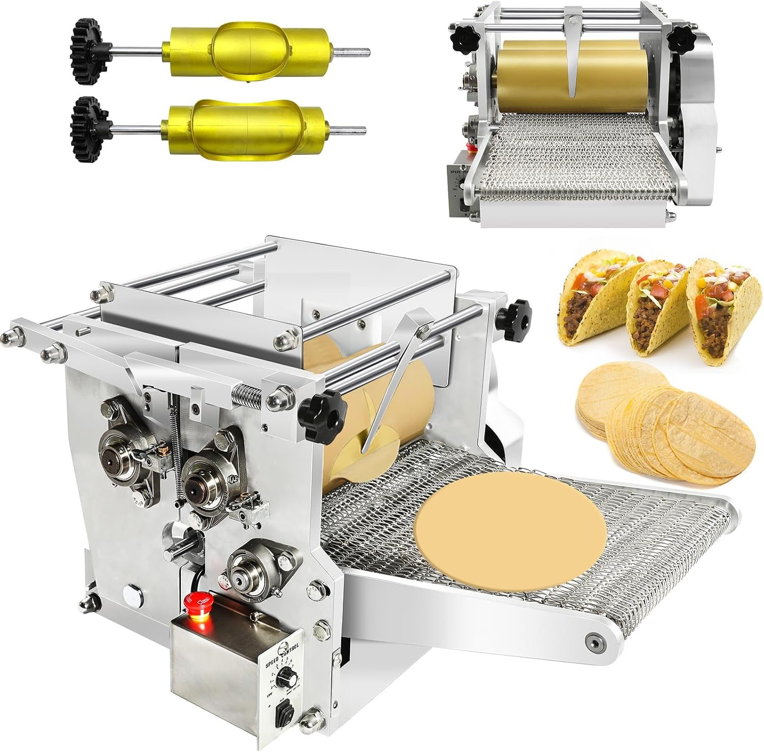 Electric Tortilla Maker, 2 Mold(4INCH+6INCH) Tortilla Maker Machine with Non-Stick Coating, 1.5MM-5.5MM Adjustable Thick Chapatti Machine for Pizzas Sopes Roti Pita Tortilla,Gold
