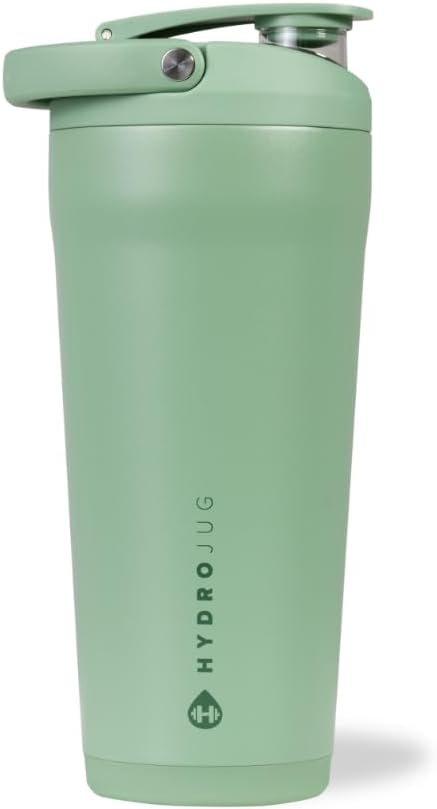 HydroJug Insulated Protein Shaker Bottle 24 oz, Silent Mixing, Sage