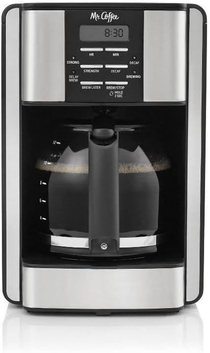 Mr. Coffee 12-Cup Programmable Coffee Maker Black/Stainless Steel: Drip, Automatic Shut-Off, Dishwasher-Safe Parts