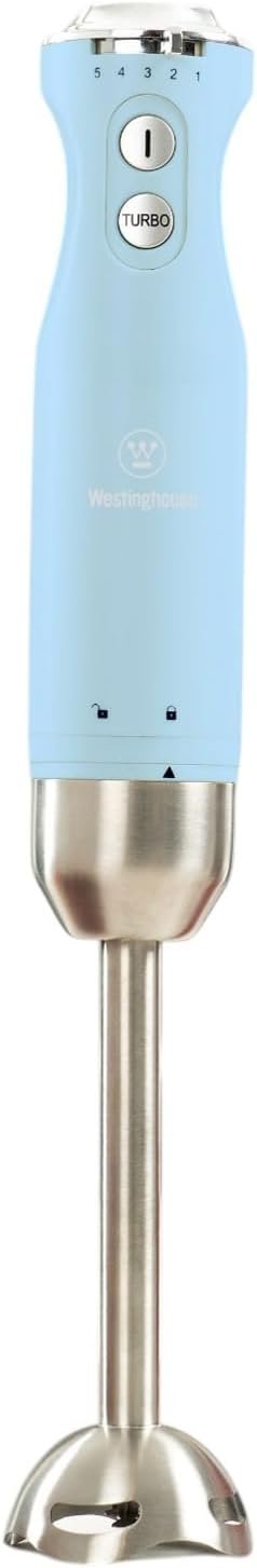 Westinghouse Hand Blender – 5-Speed Immersion Blender with Turbo Function, Stainless Steel Blades & Rod, 500W Power, Detachable Easy Clean Design, Best for Smoothies & Soups – Retro Appliance, Blue