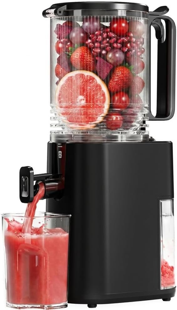 Cold Press Juicer, 5.5inch Wide Feed Chute Juicer Extractor Machine, Slow Masticating Juicer for Whole Vegetables & Fruits, Black