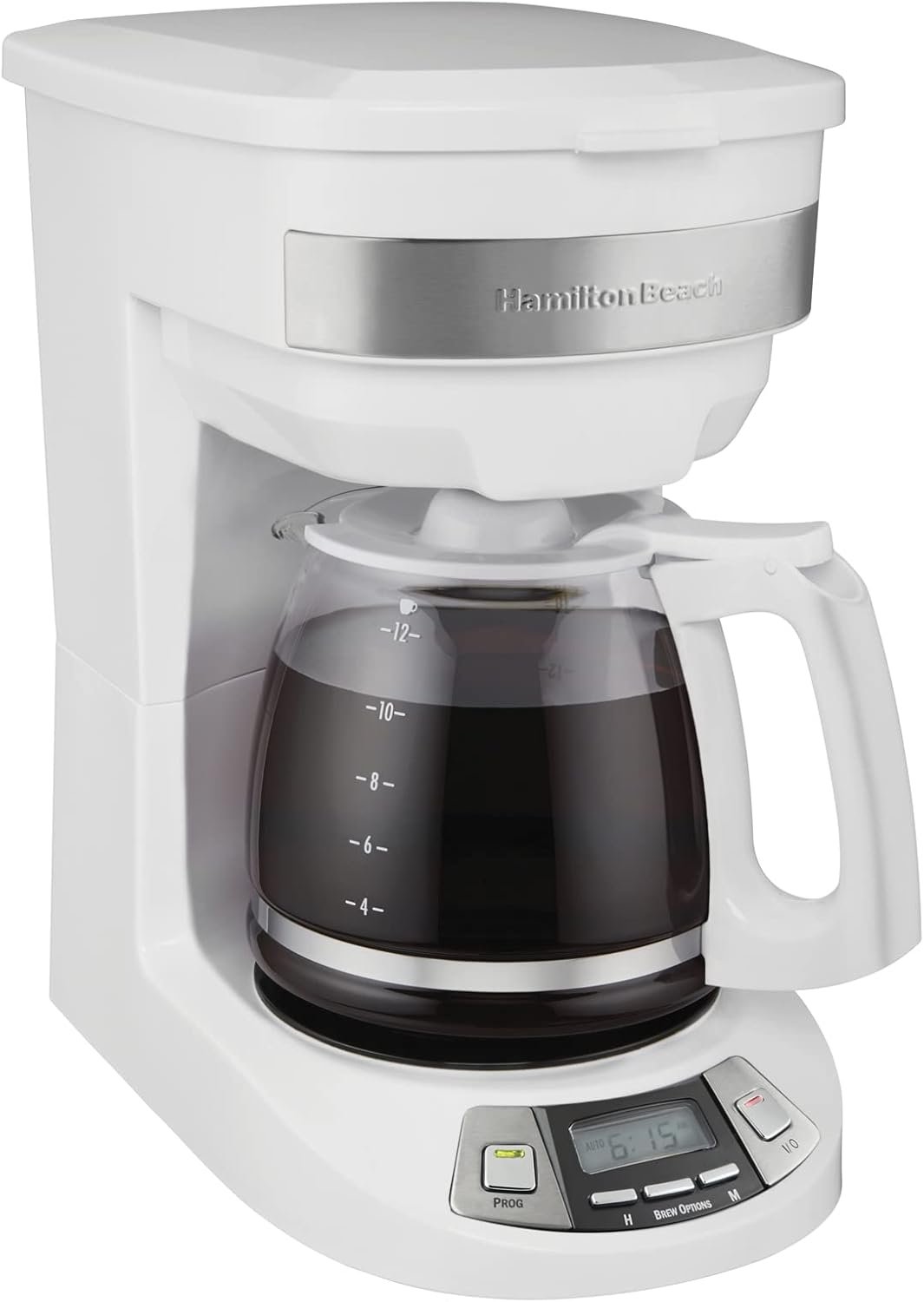 Hamilton Beach 12 Cup Programmable Drip Coffee Maker Machine, Regular & Bold Brew Options, Auto Pause and Pour, Glass Carafe, White (46294J)