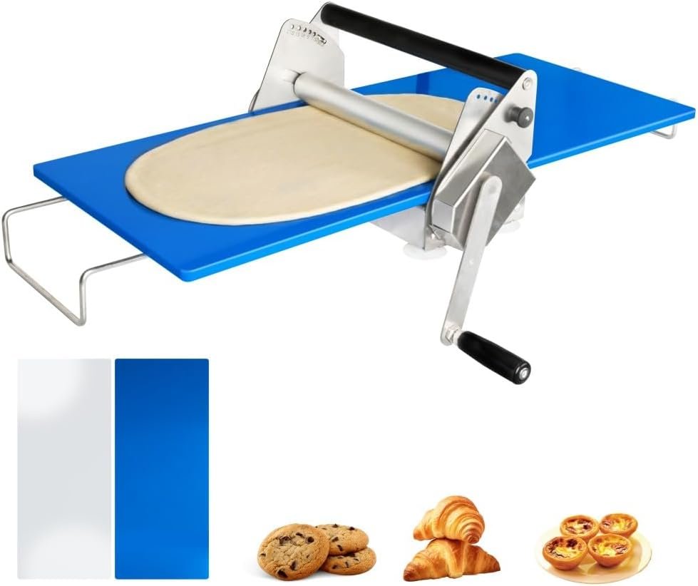 12″ Folding Dough Sheeter Machine, Manual Countertop Dough Roller Adjustable Thickness for Croissant, Pizza Dough, for Home & Bakery Use, 2 Sheeter Boards Stainless Steel