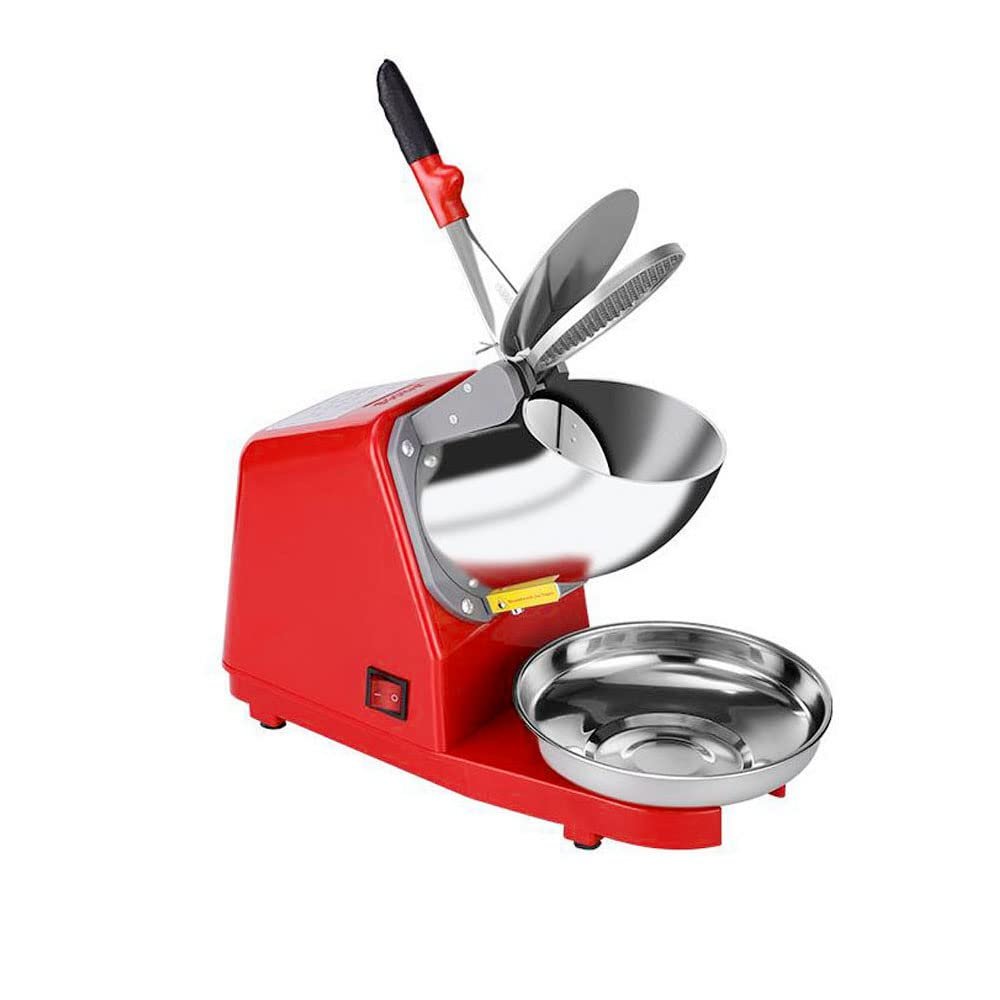 Yahpetes Electric Shaved Ice Machine 1Pcs Dual Blades Ice Crusher Shaver Snow Cone Maker 187lbs/hr for Home and Commercial Use (Red)