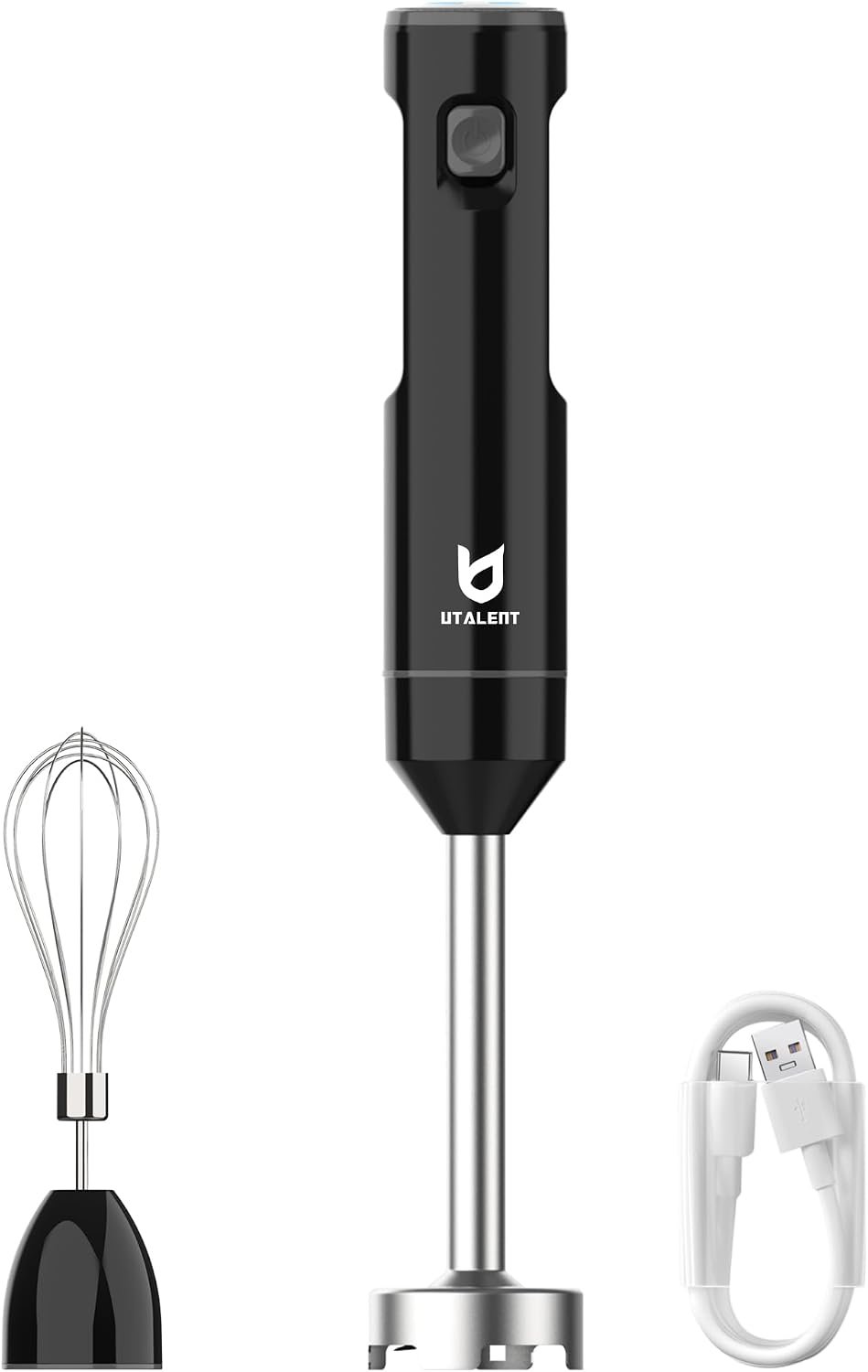 Cordless Hand Blender, UTALENT Variable Speed Immersion Blender handheld Rechargeable, with USB-C Charging Cable, Egg Whisk, for Smoothies, Milkshakes, Hummus and Soups – Black