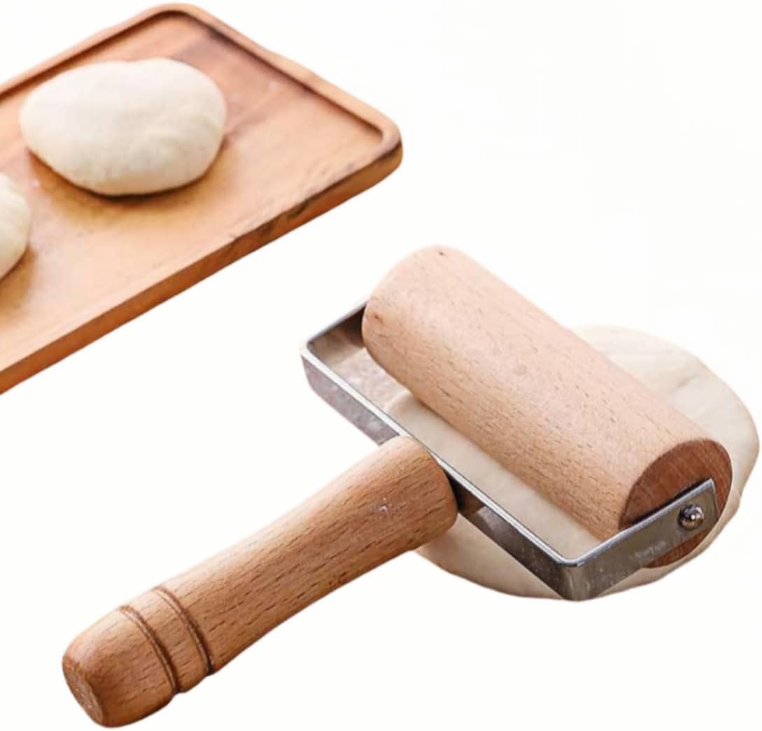 Stainless Steel & Beechwood Rolling Pin with Adjustable Thickness – Ergonomic Dumpling/Pasta Maker、Pizza, Kitchen Tool for Home Chefs, Dishwasher Safe & Rustproof Design (T)