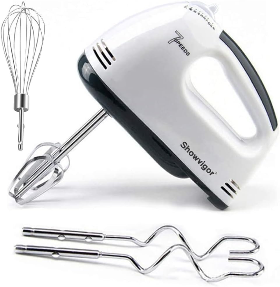 Showvigor Electric Hand mixer – 7 Adjustable Speed 180W Handheld Mixer Electric Whisk with 5 Stainless Steel Accessories, Turbo Boost/Self-Control Speed + Eject Button Food Beater for Cakes Eggs
