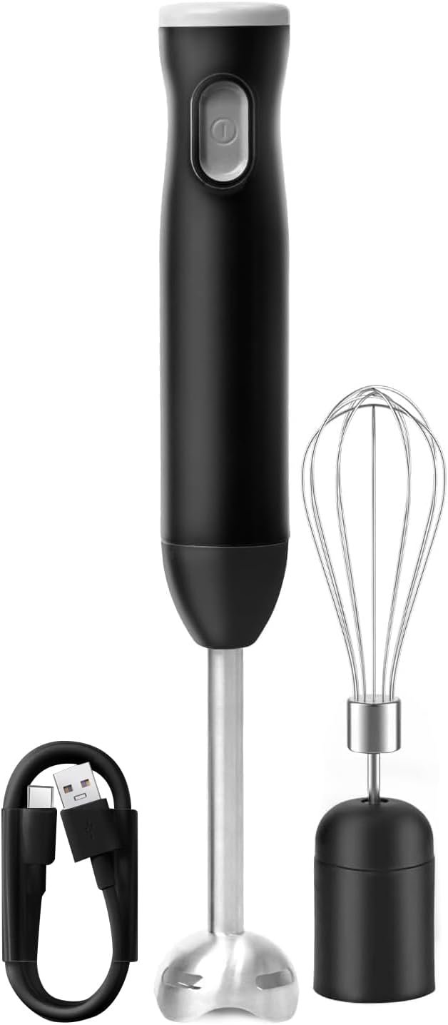 Cordless Immersion Blender Handheld Stick, Stainless Steel Hand Held Blender Mixer with Egg Whisk, for Soup, Smoothie, Puree, Baby Food