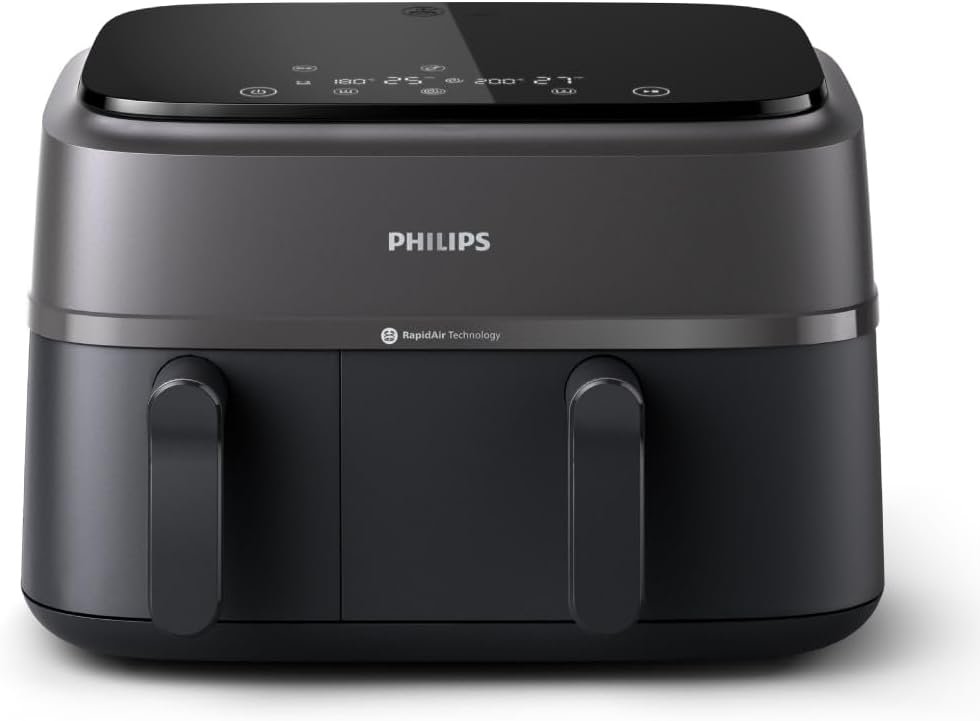 Philips Dual Basket Air Fryer – Healthy, Fast, and Versatile Cooking, 9.5QT Capacity, Touchscreen, 2-Drawer Design (NA350/00)