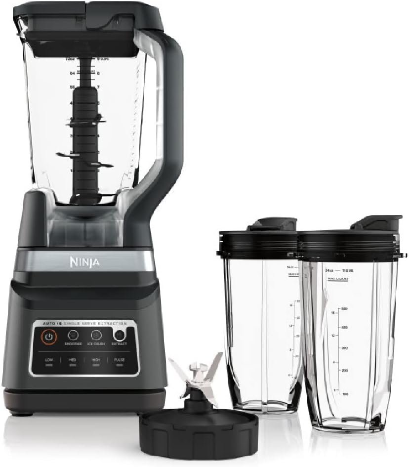 Ninja DB751A Pro Plus DUO Blender, 1400W, Auto-IQ, 3 Modes: Smoothies, Frozen Drinks, 72oz Pitcher, 2x24oz Cups, Pro Blades, Black/Stainless