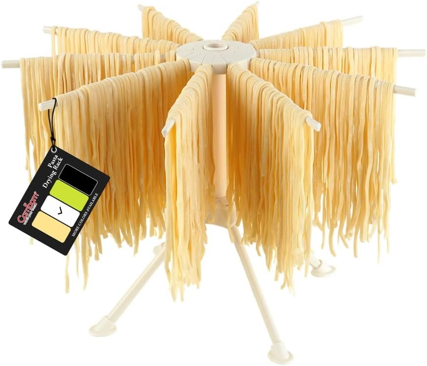 Cambom Collapsible Pasta Drying Rack – Spaghetti Noodle Drying Rack with 10 Bar Handles White
