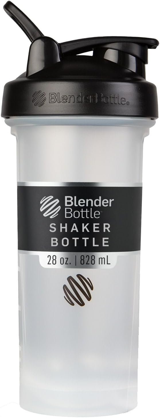 BlenderBottle Classic V2 Shaker Bottle Perfect for Protein Shakes and Pre Workout, 28-Ounce, Clear/Black