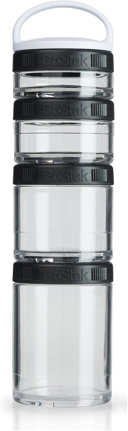 BlenderBottle GoStak Twist n’ Lock Storage Jars, 4-Piece Starter Pak, Black