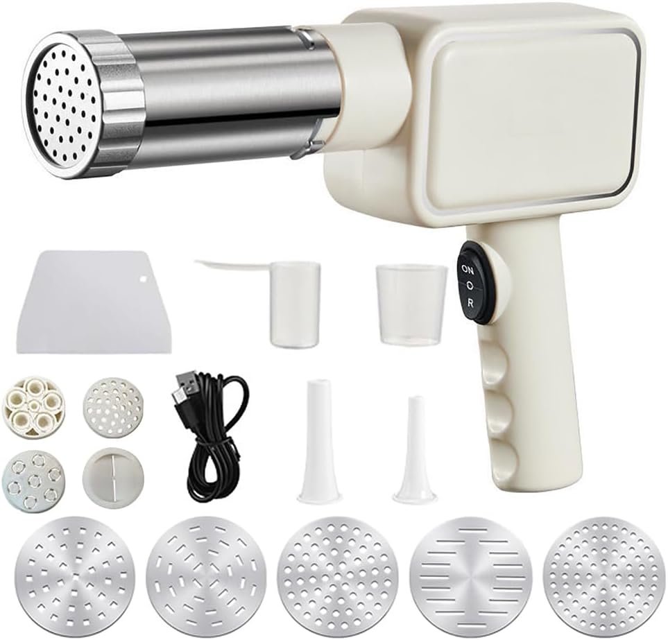 Electric Pasta Machine 5-in-1Homemade Handheld Noodle Machine Automatic Spaghetti Maker Pasta Portable Stainless Noodle Maker with Molding Mold And Cutting Machine