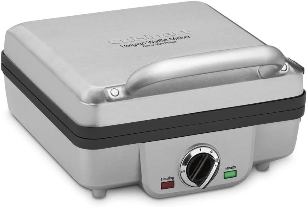 Cuisinart Belgian Waffle Maker with Pancake Plates, Nonstick Plates, 6 Browning Levels, Ready Indicator Lights, Temperature Control, Deep Waffle Pockets, WAF-300P1, Brushed Stainless