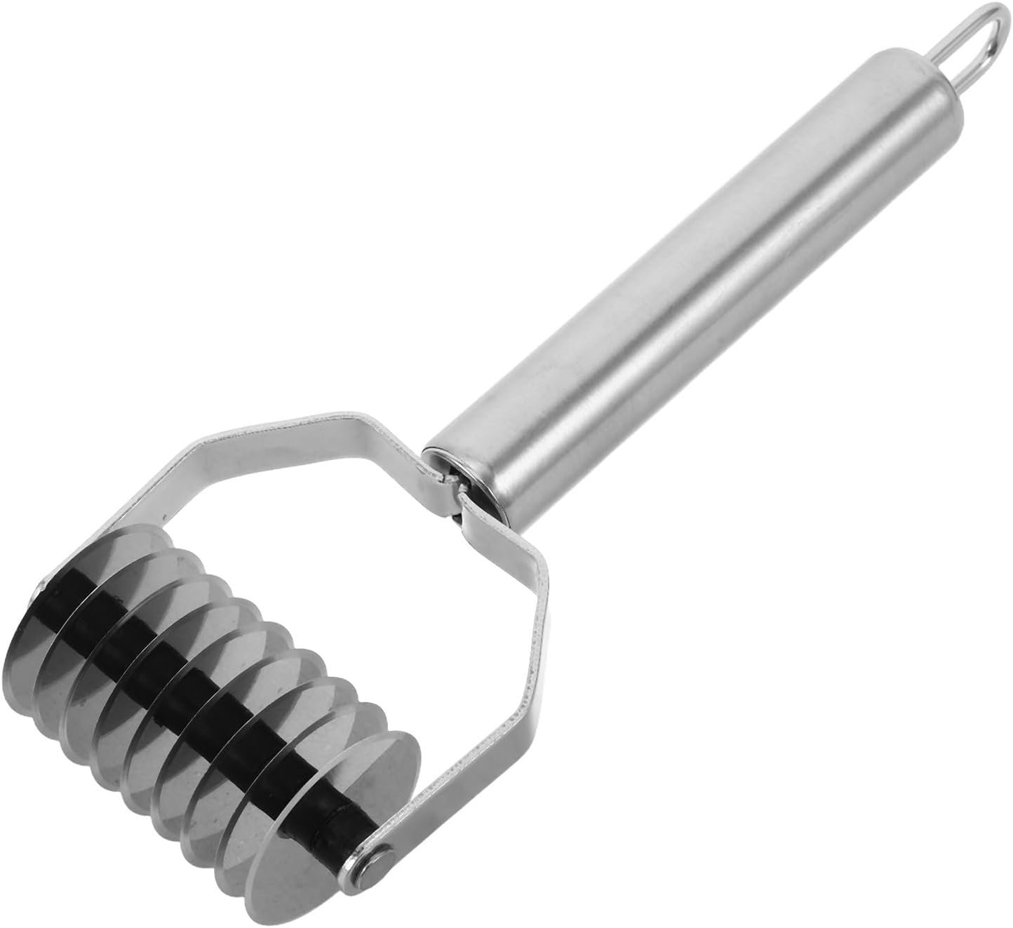 NUOBESTY Pasta Noodle Cutter: Stainless Steel Pasta Roller Spaghetti Maker Noodle Lattice Roller Dough Cutter Wheel Masher Kitchen Tool Silver