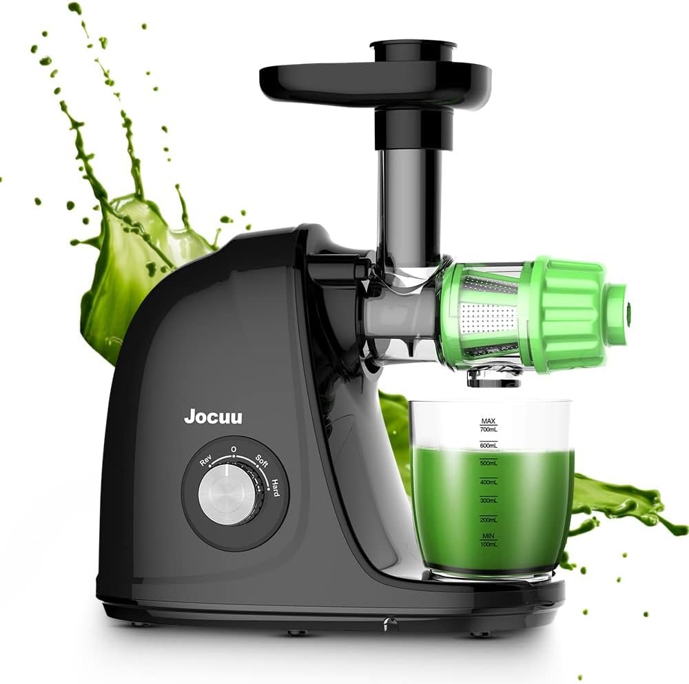 Jocuu Slow Masticating Juicer with 2-Speed Modes – Cold Press Juicer Machine – Quiet Motor & Reverse Function – Easy to Clean Juicer Extractor – Juice Recipes for Fruits & Vegetables (Black)