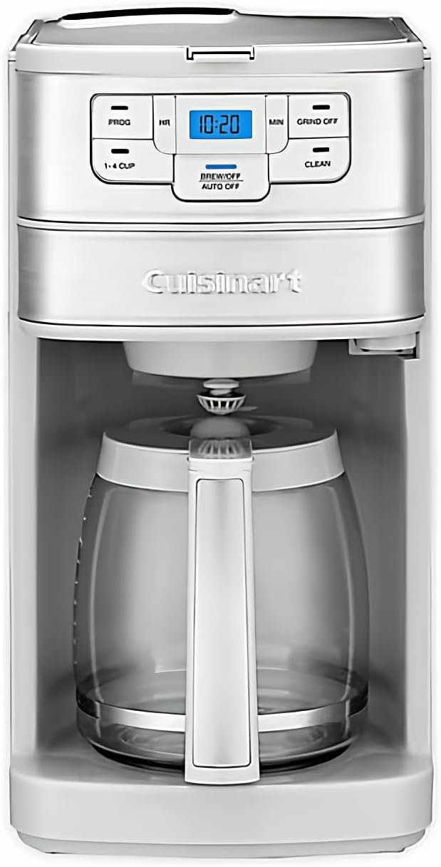 Cuisinart Automatic Grind & Brew 12-Cup Coffee Maker with Blade Grinder, Programmable Coffee Machine Glass Carafe with 1-4 Cup Setting, Brew Pause, Grind-Off Option, DGB-400, Stainless Steel