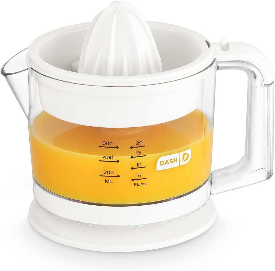 Dash Dual Electric Citrus Juicer Machine – Orange Juicer and Lemon Squeezer with Auto-Reversing Reamer, Adjustable Pulp Control, Mess-Free Spout, 20 oz Juice Container-Lime Squeezer for Home-White