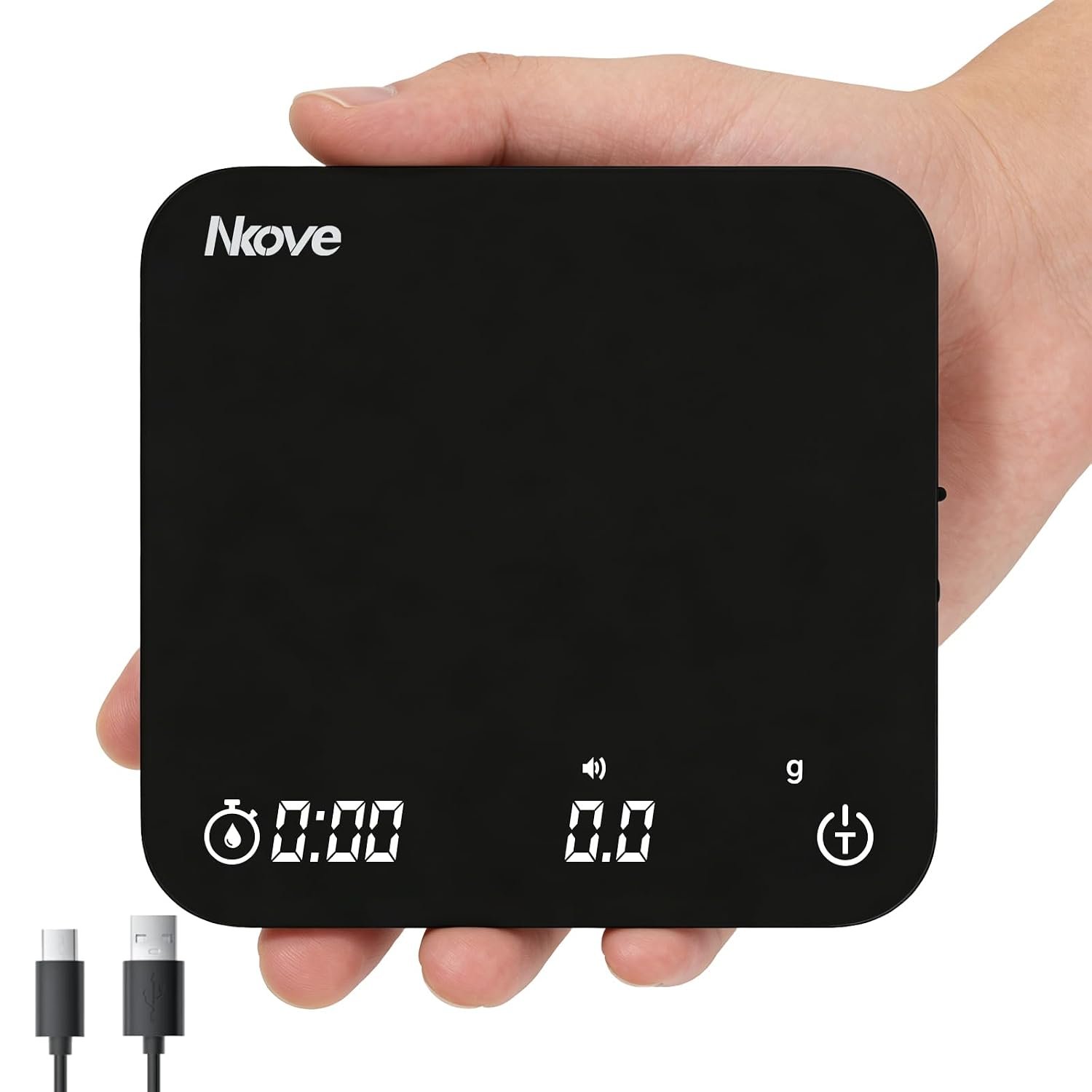 Nkove Mini Coffee Scale with Timer, Espresso Scale with High Precision 2kg/0.1g Rechargeable Digital Kitchen Scale for Pour Over Coffee, Espresso Accessories