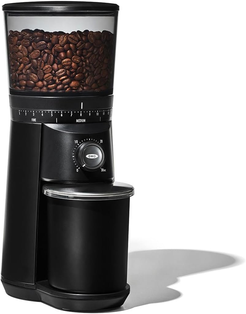 OXO Brew Conical Burr Grinder – Matte Black, Stainless Steel Burrs, One-Touch Automatic Smart Grind