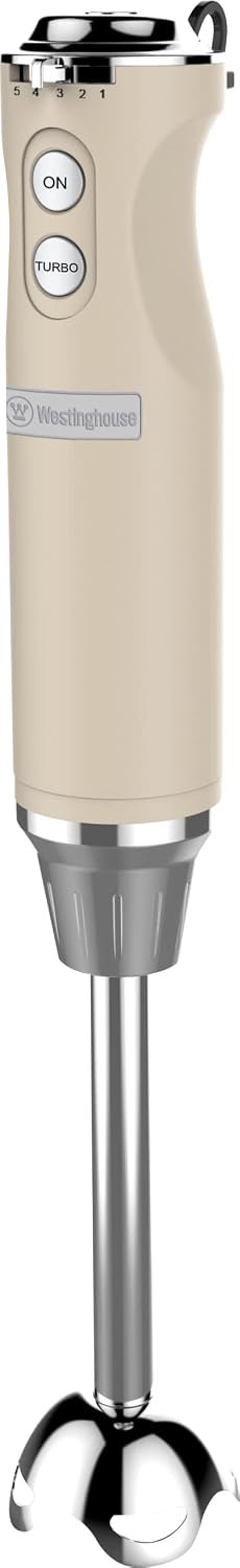 Westinghouse Hand Blender – 5-Speed Immersion Blender with Turbo Function, Stainless Steel Blades & Rod, 500W Power, Detachable Easy Clean Design, Best for Smoothies & Soups – Retro Appliance, White