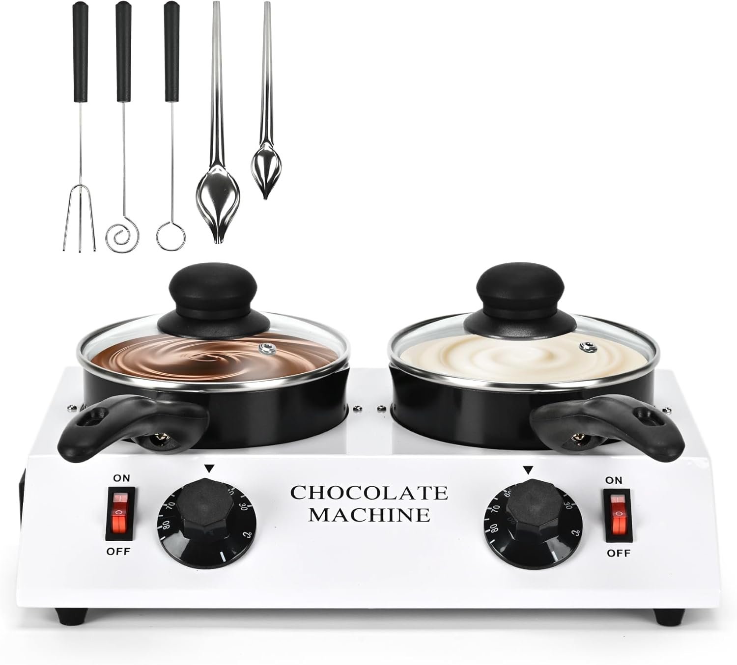 2026 Upgrade Chocolate Melting Pot,2x1L Chocolate Melting Machine with Candy Dipping Tools,Electric Chocolate Tempering Machine for Chocolate,Candy,Butter Making Warming Coffee Milk Wine(80W, 110V)