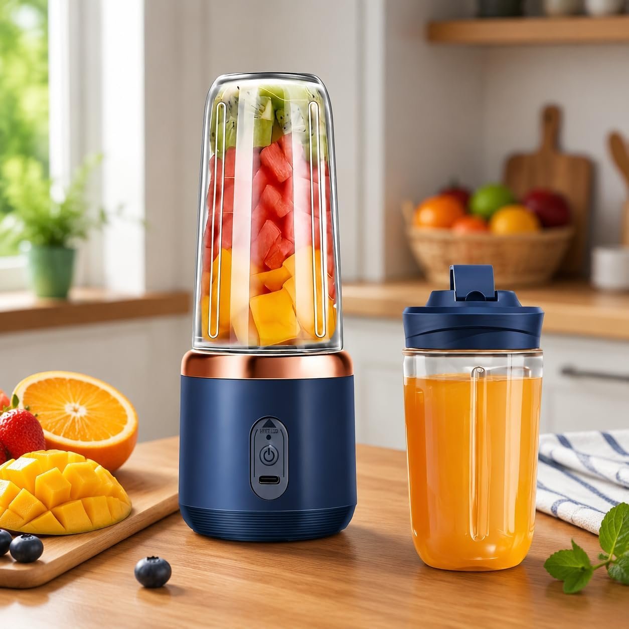 Juicer Machines Cold Press Juicer for Whole Vegetables and Fruits 14oz Easy to Clean High Juice Yield,BLUE