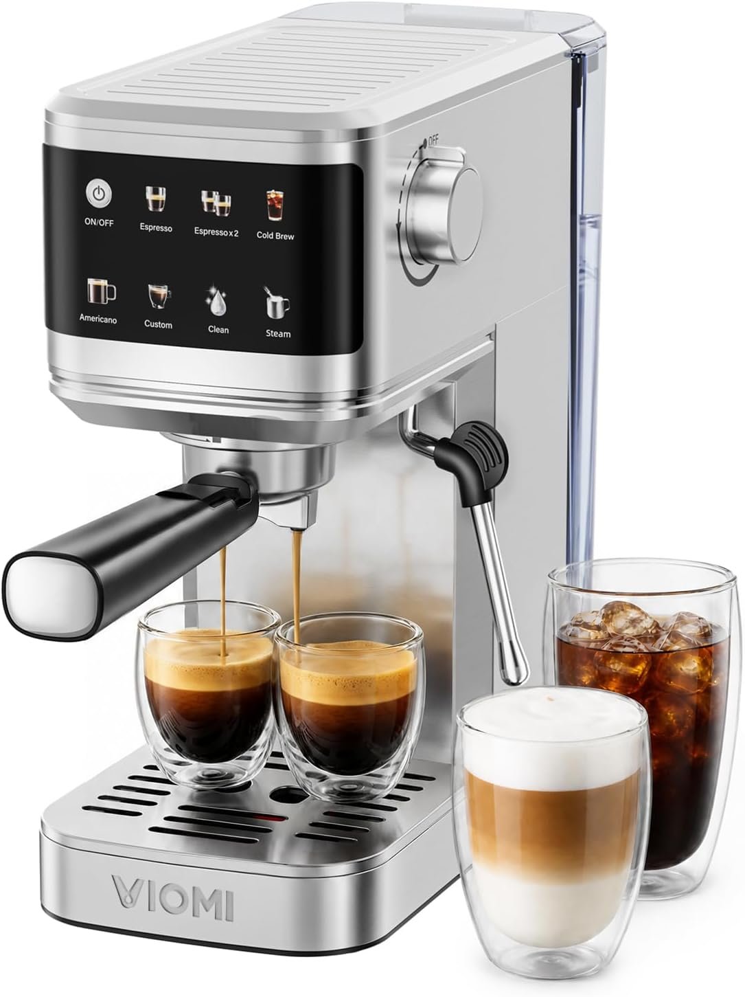 VIOMI T1A Pro Espresso Machine 20 Bar, Compact Espresso Maker with Milk Frother, Stainless Steel Coffee Maker with NTC Temp Control, Cold Brew Coffee Machine for Home Barista, Silver