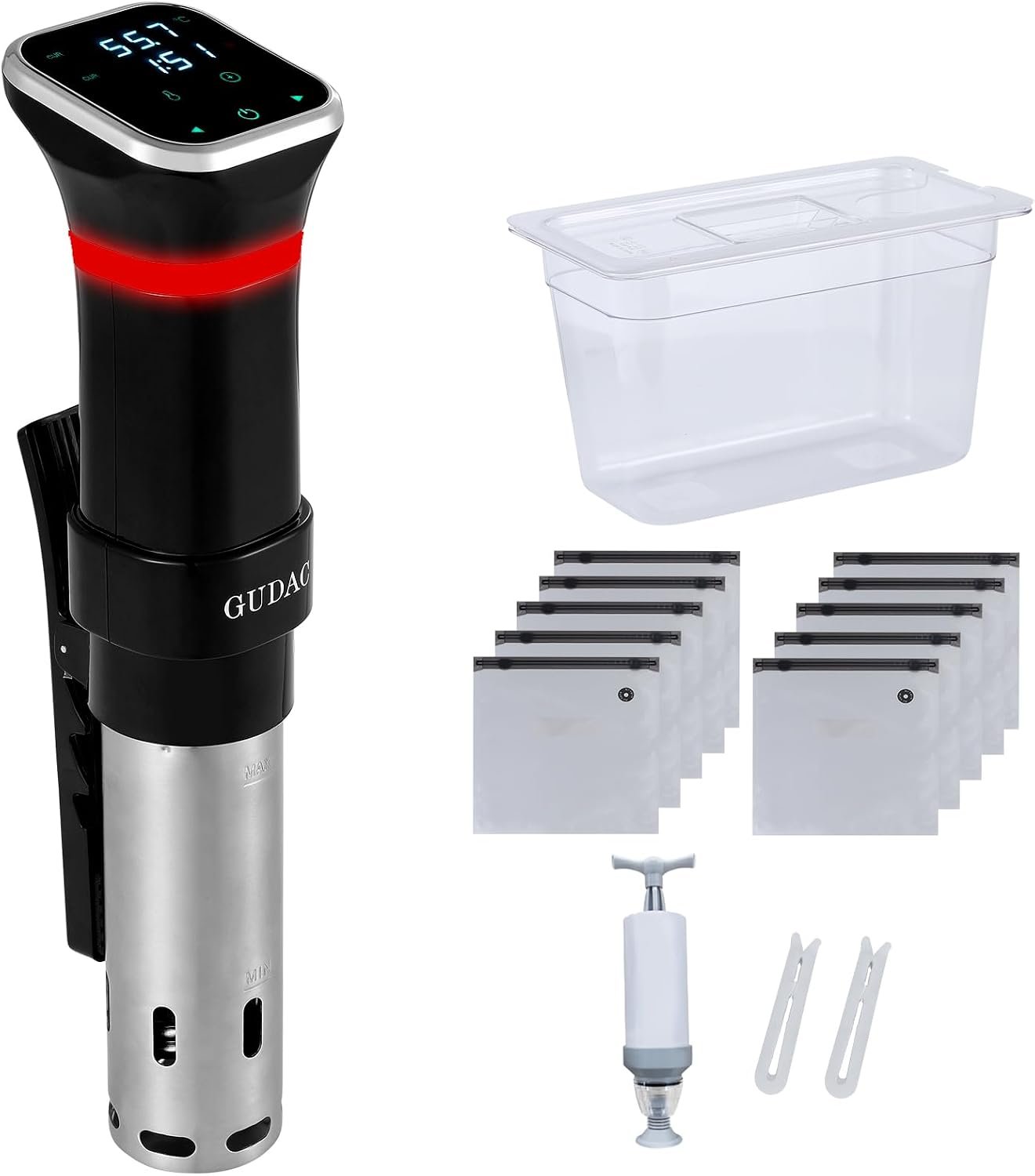 Sous Vide Precision Cooker, 1100 Watts, Sous Vide Machine Kit, Immersion Circulator, With 6L Water Container and 10pcs Sous Vide Bags