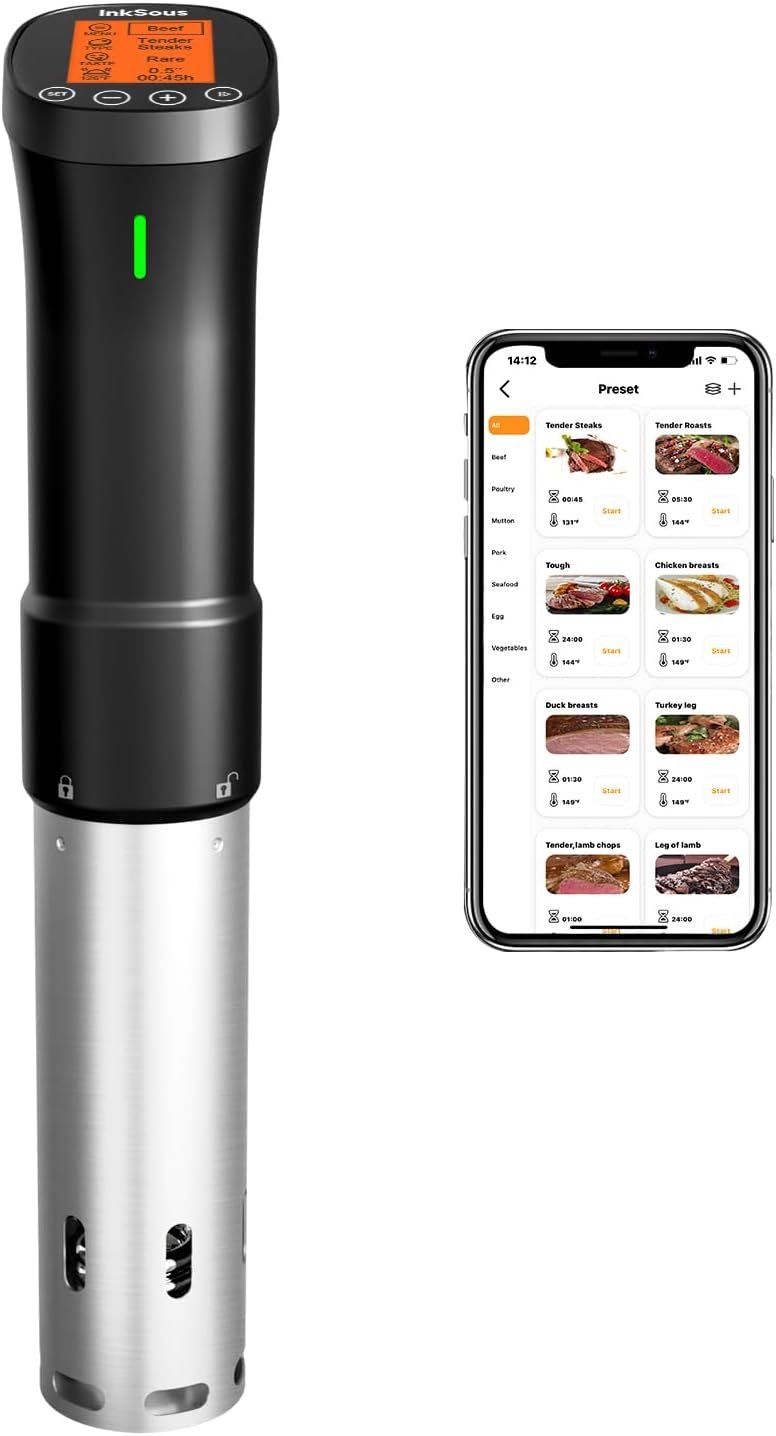 WIFI 2.4G Sous Vide Cooker 1000W Immersion Circulator with APP 18 Recipes,Alarm,Calibration & Timer, 3D Water Fast Heating Ultra-Quiet Sous Vide Machine ISSV-200-W