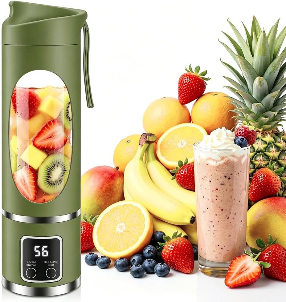 17oz Portable Personal Blender with 12 Blades, Rechargeable Matcha green | BPA-free and food-grade materials, Self-clean, Smart time display, USB-C, Ideal for smoothies, shakes