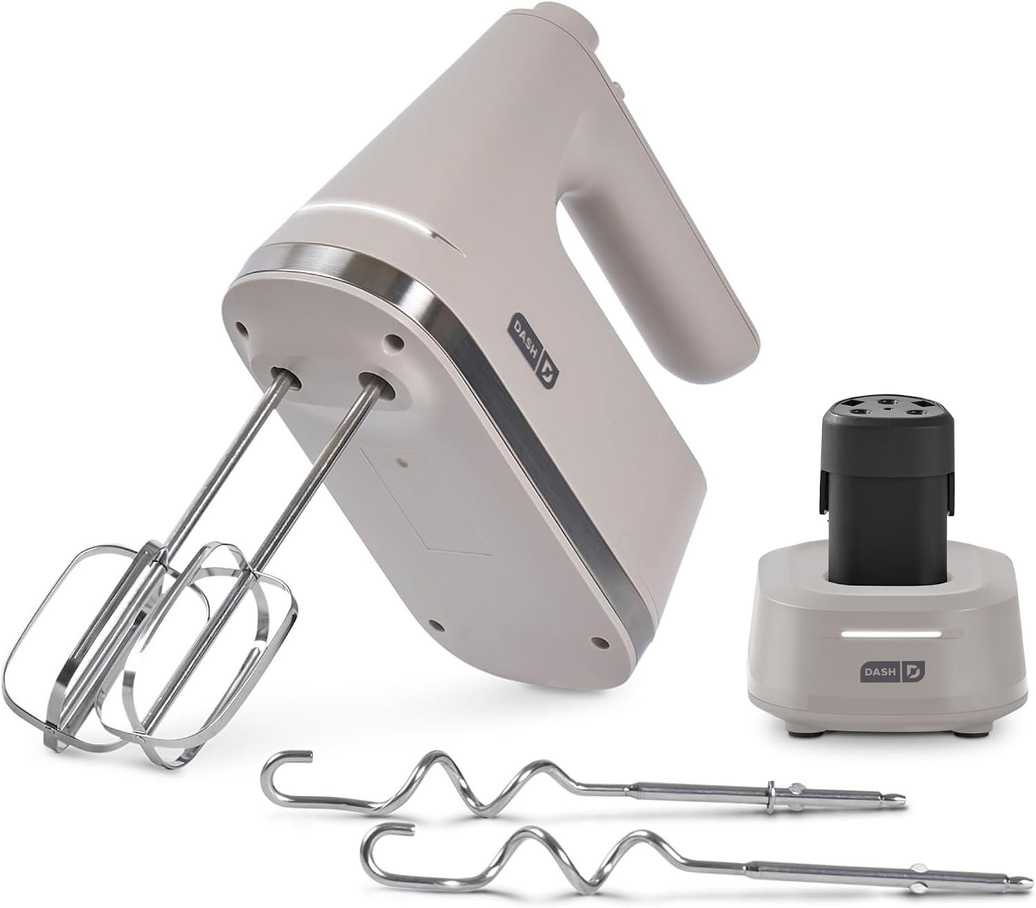 Dash Cordless Collection Hand Mixer – 4-Speed Handheld Mixer – Rechargeable Lithium-Ion Battery – USB-C Charging Stand – Compact Design – Includes 2 Beaters & 2 Dough Hooks