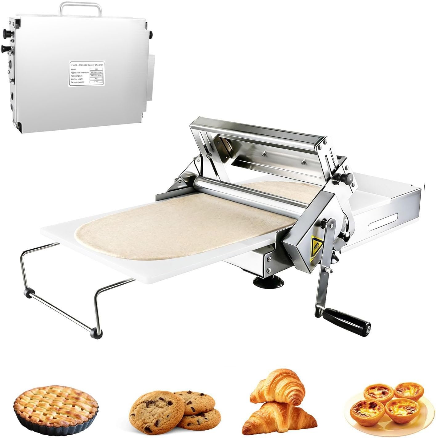 Dough Sheeter Machine – 15.5” Folding Dough Rolling Machine, Manual Dough Roller, 0.2-27mm Adjustable Thickness Stainless Steel Puff Pastry Roller for Home & Commercial Use 1i4