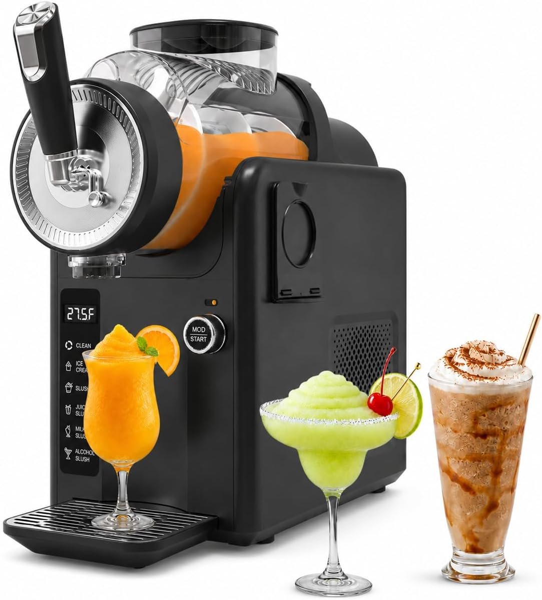SYINTAO Slushie Machine No Ice Needed, 2-in-1 Frozen Drink & Soft Serve Ice Cream Maker, Self-Chilling Slushy Maker with 5 Presets, LED Display & Auto Clean for Home & Party (Black)