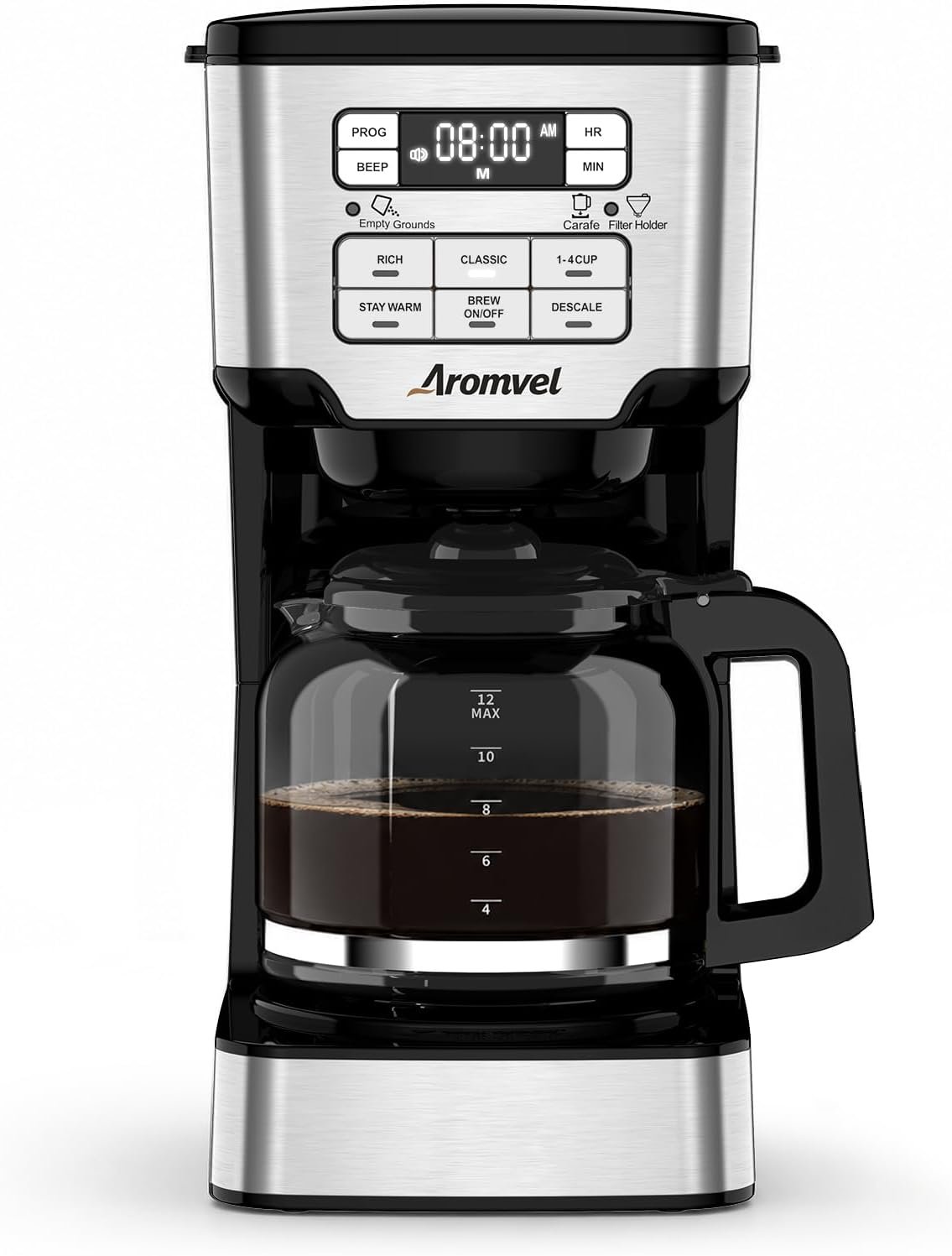 12-Cup Drip Coffee Maker Programmable, Coffee Machine with Glass Carafe, Adjustable Brew Strength, 24-Hour Delay Brew & 4-Hour Keep Warm, 1-4 Cup/Classic/Rich Coffee Brewer for Home Office