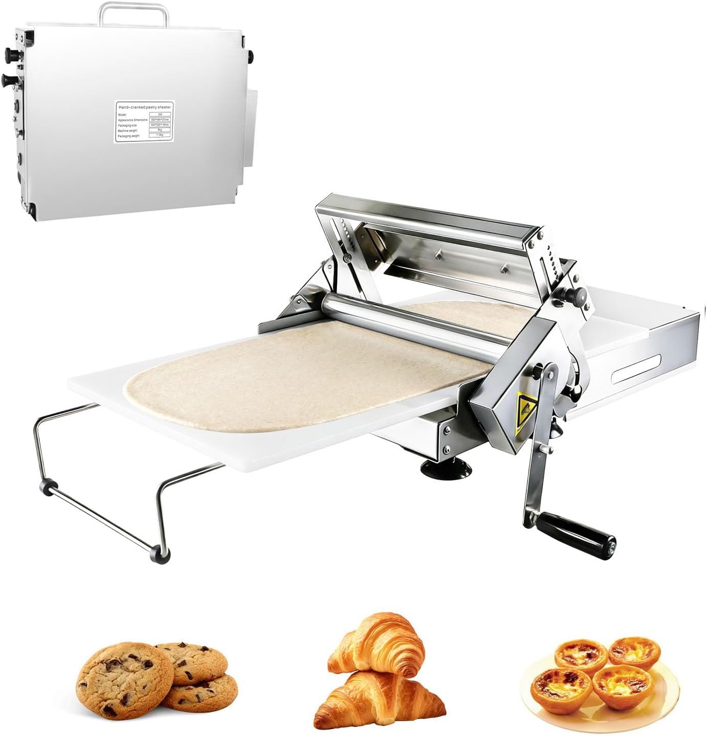 12″Manual Dough Sheeter Machine, Foldable Stainless Steel Dough Roller with Adjustable Thickness, Pastry & Croissant Dough Laminator for Pizza, Pasta, Bakery & Home Use