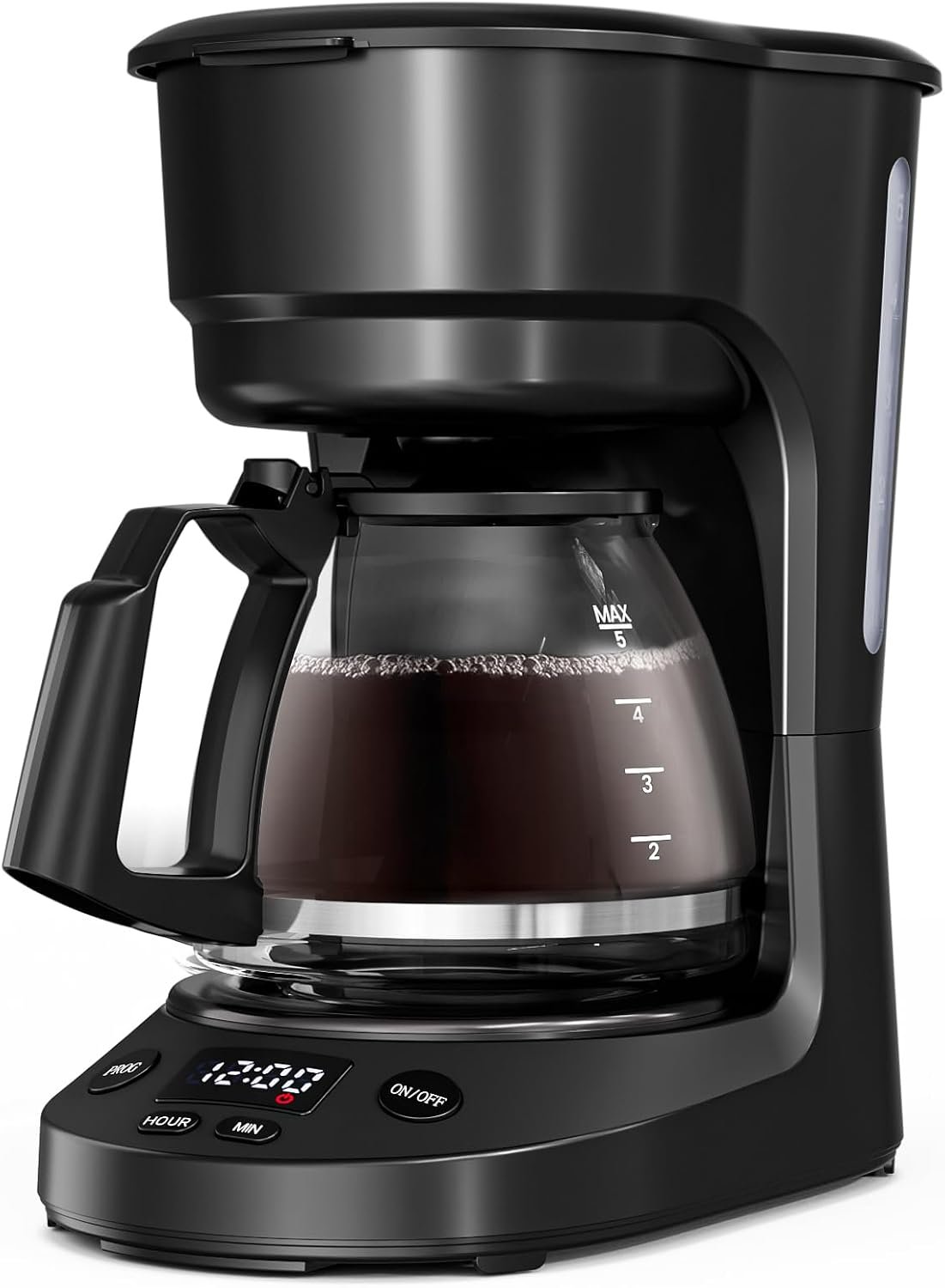WAA 5 Cup Drip Coffee Maker, Portable Coffee Machine with Programmable Timer, Coffee Pots with Reusable Filter, Auto Shut-Off and Keep Warm Plate, Delay Brew, 25oz Water Tank, Black