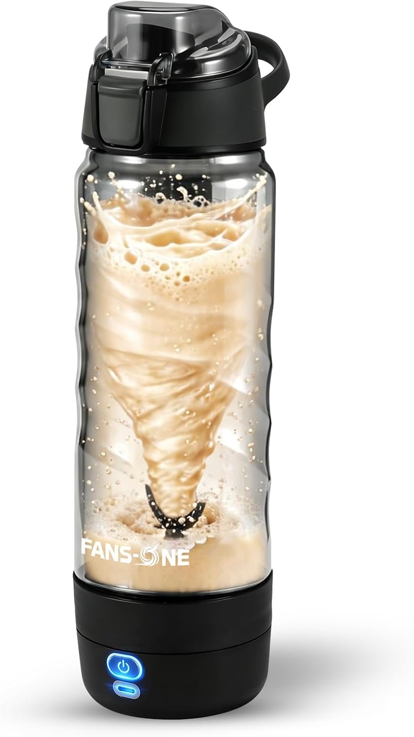 FANS-ONE Electric Protein Shaker Bottle – No Clumps, Smooth Every Time |USB-C Rechargeable Vortex Mixer | Leakproof Double-Lock Lid| 24oz BPA-Free Tritan| Blender For Protein Shakes & Meal Replacement