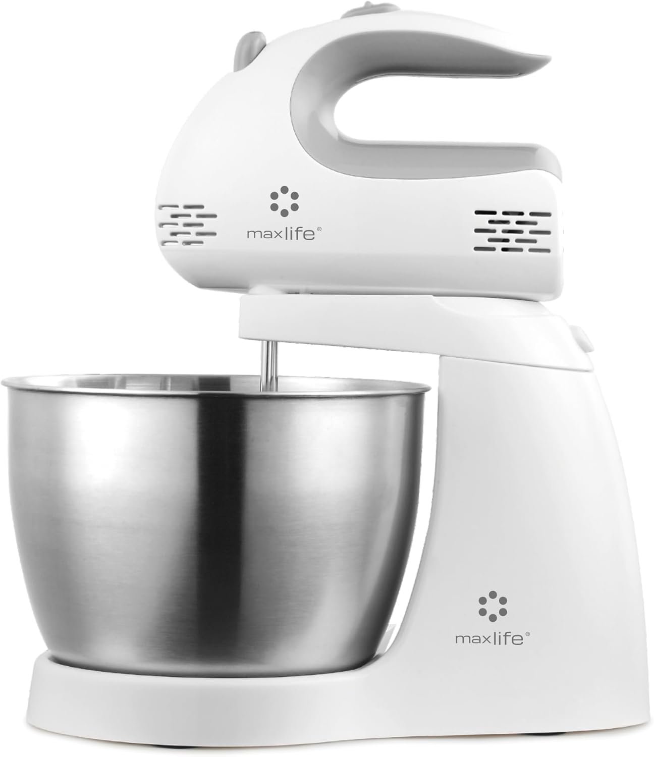 Max Life 3.2 Quarts Stand Mixer – 5-Speed Electric Powerful Stand Mixer, White, with Stainless Steel Bowl, Dough Hooks, Beaters,