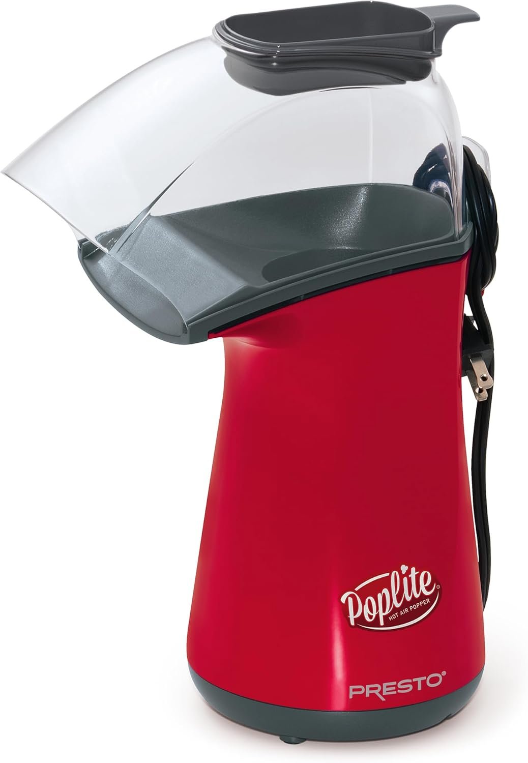 Presto 04863 Poplite Hot Air Popcorn Popper – Built-In Measuring Cup + Melts Butter, Easy to Clean, Built-In Cord Wrap, 18 Cups, Red