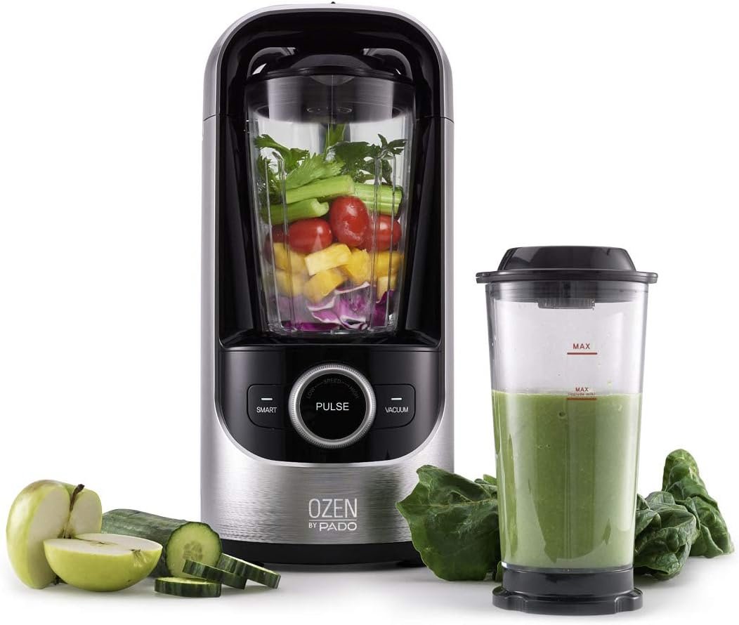 Pado Ozen 500 Vacuum Blender, Countertop Kitchen Blender for Nutrient Dense Smoothie Blends That Don’t Separate, Plus Extra Vacuum Storage Container-Silver
