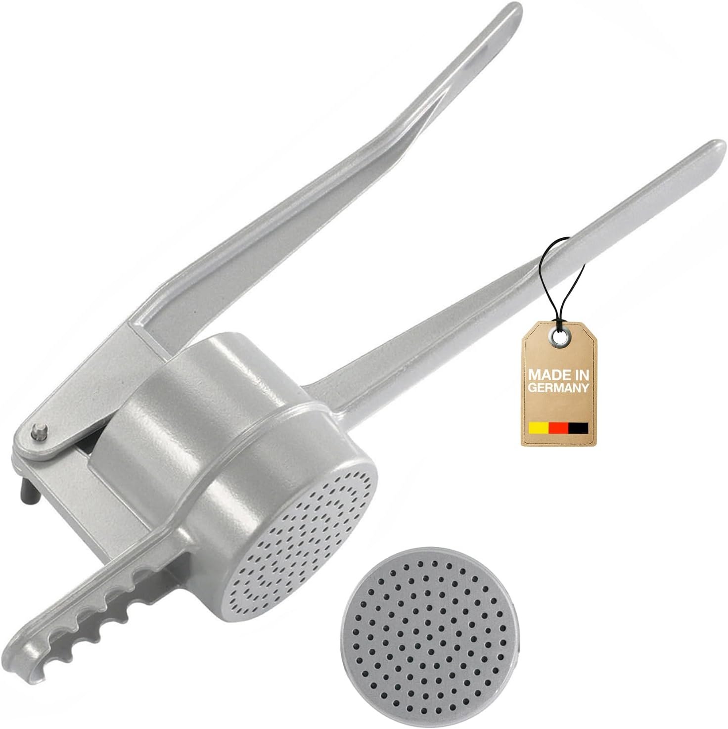 Westmark Spätzle & Potato Ricer – Heavy Duty Potato Ricer for Mashed Potatoes, Traditional German Noodle Press for Thin Spaetzle, Aluminum Cast Spätzle Maker, Silver