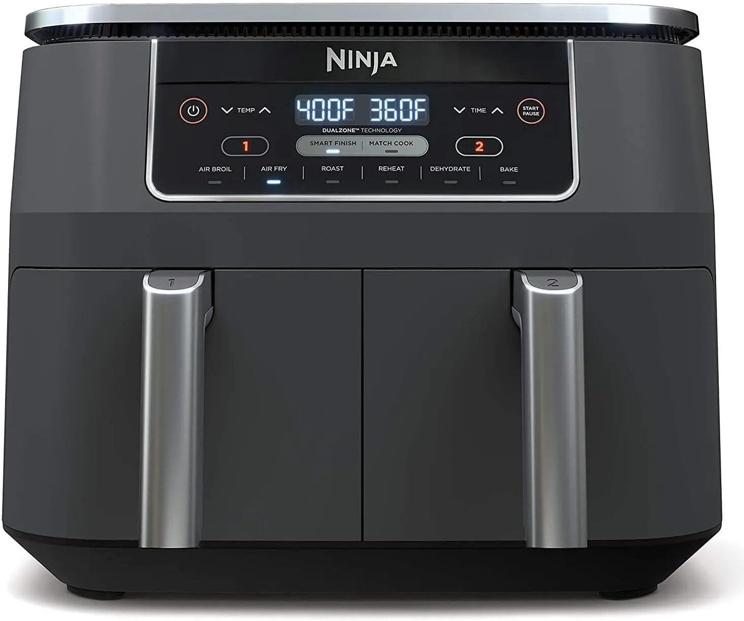 Ninja DZ201 Foodi 8 Quart 6-in-1 DualZone 2-Basket Air Fryer with 2 Independent Frying Baskets, Match Cook & Smart Finish to Roast, Broil, Dehydrate & More for Quick, Easy Meals, Grey