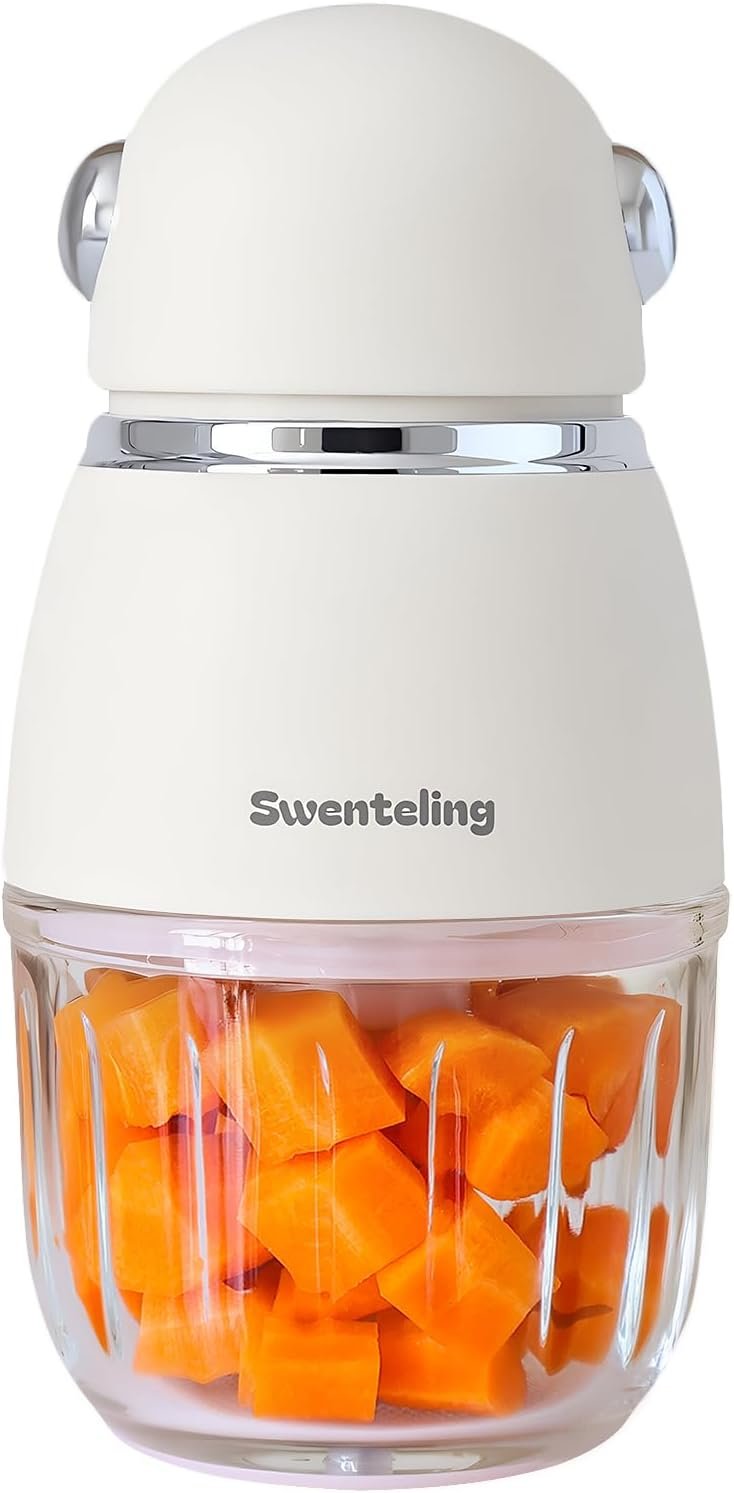 Baby Food Maker, Creamy White Mini Baby Food Blender, 10oz Food Puree Maker, Small Baby Food Processor for Fruit Vegetable Meat, 8-Second Quick Soft Food Prep，BPA-Free