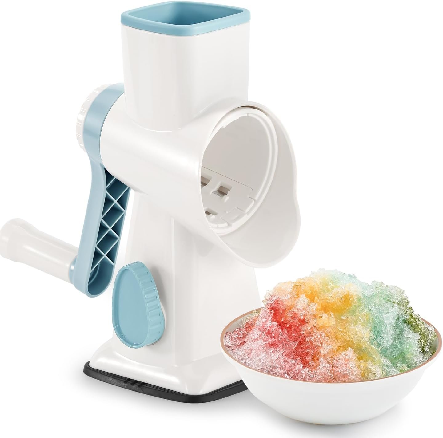 KEOUKE Rotary Ice Shaver Manual White – Stainless Steel Blade, Quick Labor-Saving Handle, Safe Stable Suction Base, Home Using Snow Cone Machine for All Ice Cubes