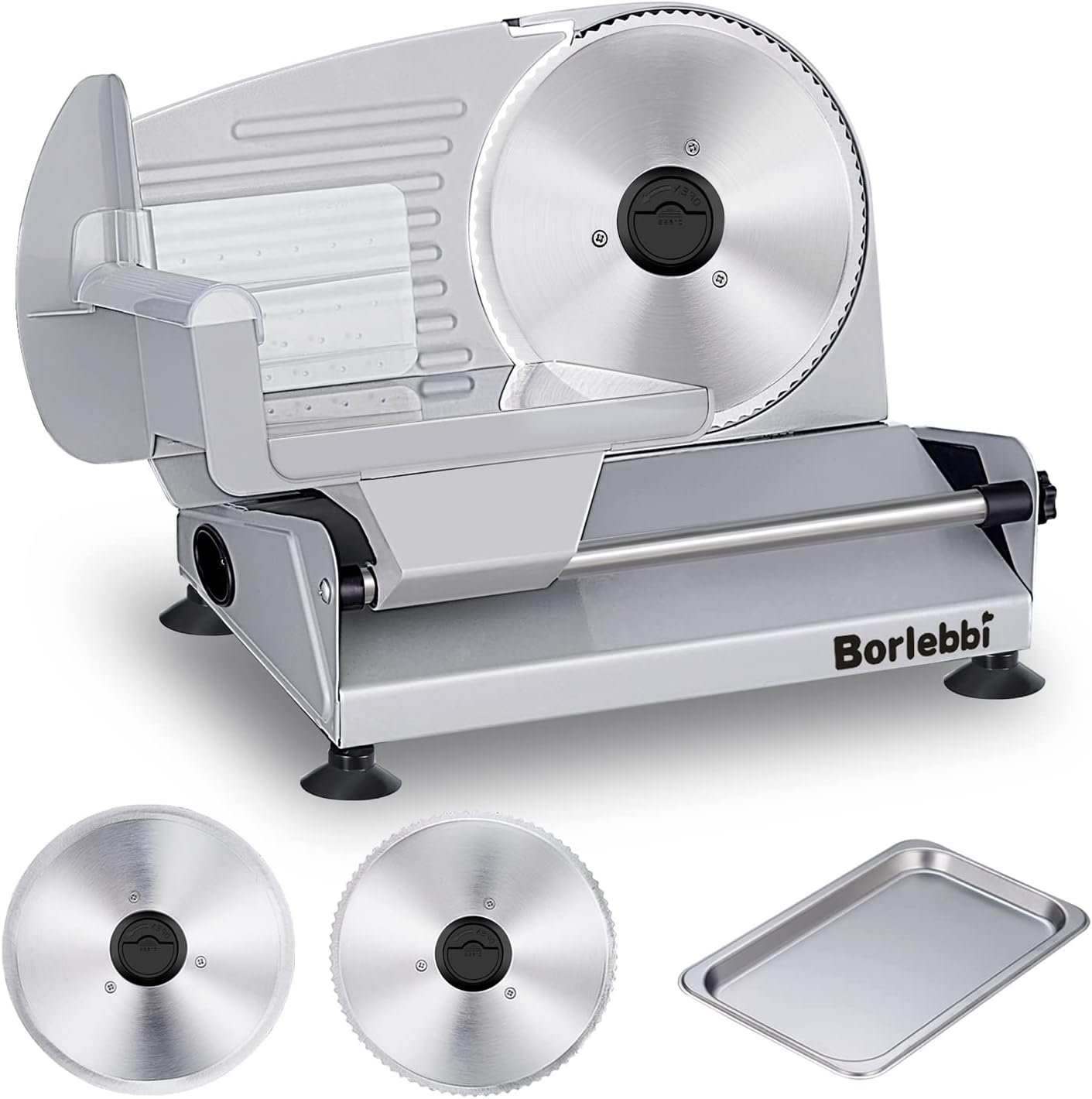 Meat Slicer, 200W Electric Food Slicer with 2 Removable 7.5″ Stainless Steel Blades and Stainless Steel Tray, Child Lock Protection, Adjustable Thickness, Food Slicer Machine for Meat Cheese Bread