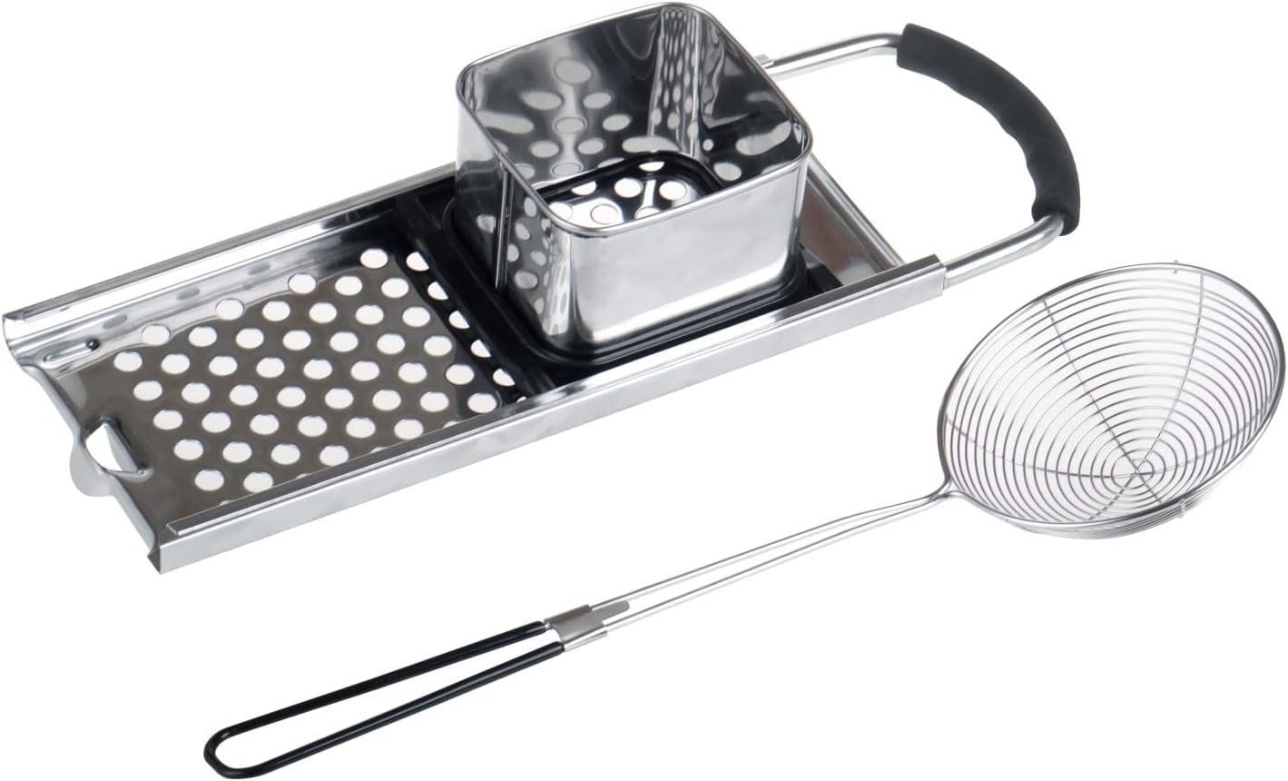 Stainless Steel Spaetzle Maker with Comfort Grip Handle, Widen Plastic Handle with Skimmer Spider Strainer, Homemade Traditional German Egg Noodle Dumpling Making Tool Set，Making Spaetzles